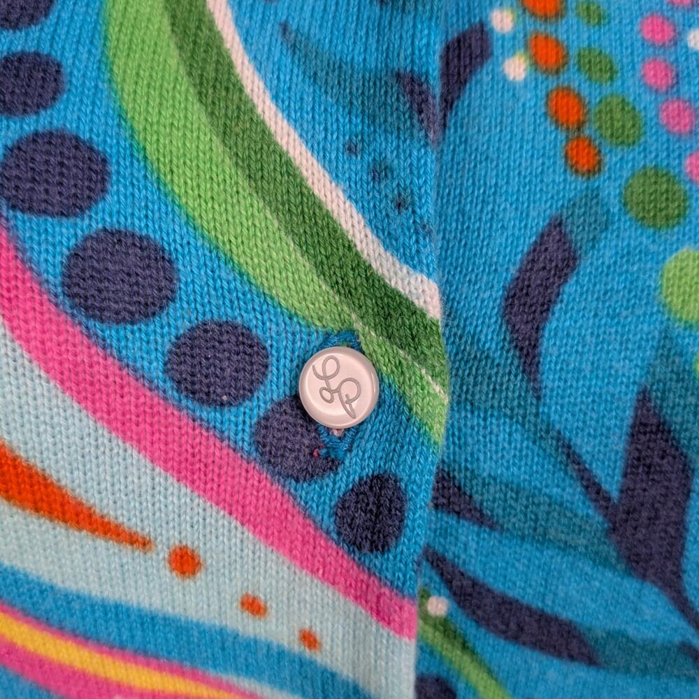 Lilly Pulitzer Blue Paisley Cotton Cardigan M | Rare Older Print Logo Button Vtg - Picture 4 of 9
